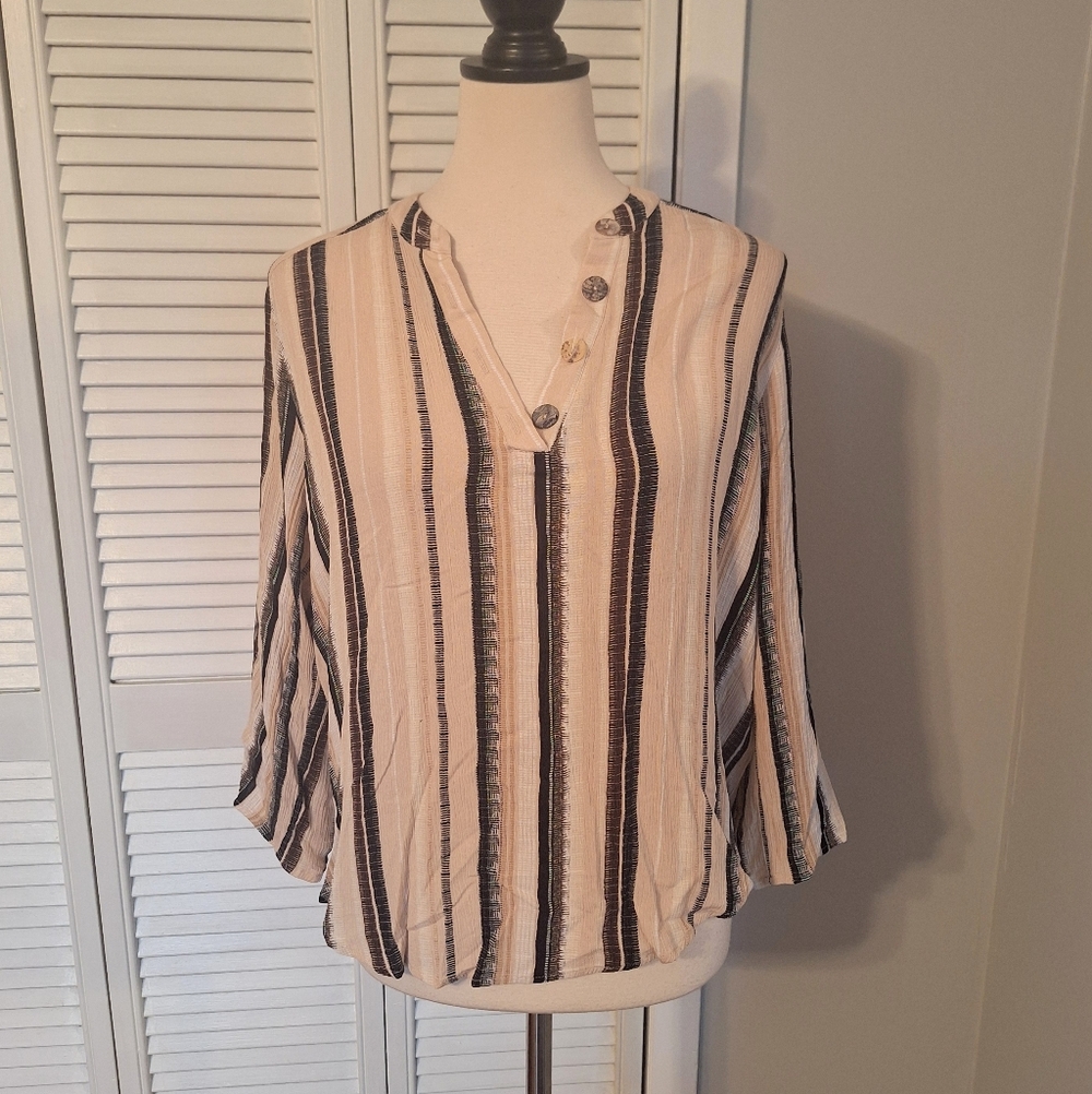 New Directions Striped Hi Low Blouse Top LG *box 4